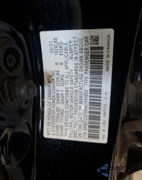 2021 Honda Civic Sport из США, поврежденный, VIN 2HGFC2F8XMH549993